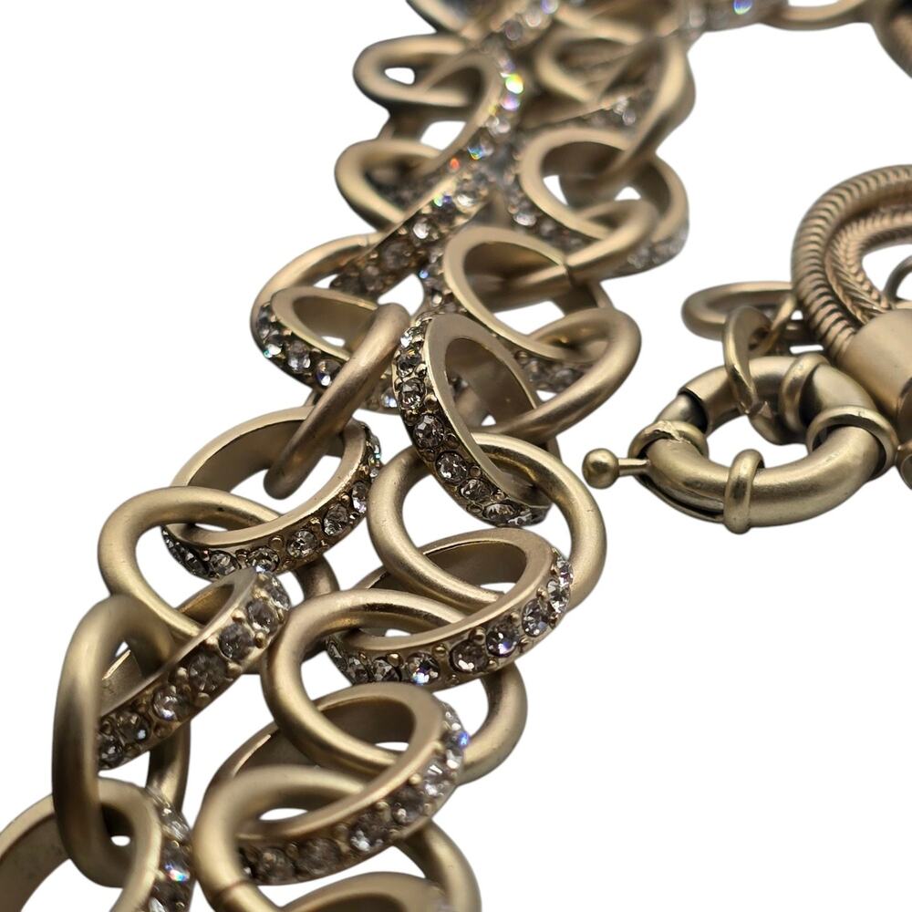 Link Chain Chico's Necklace Interlocked Circle Rhinestones Matte Gold Tone 40" L - Picture 6 of 10